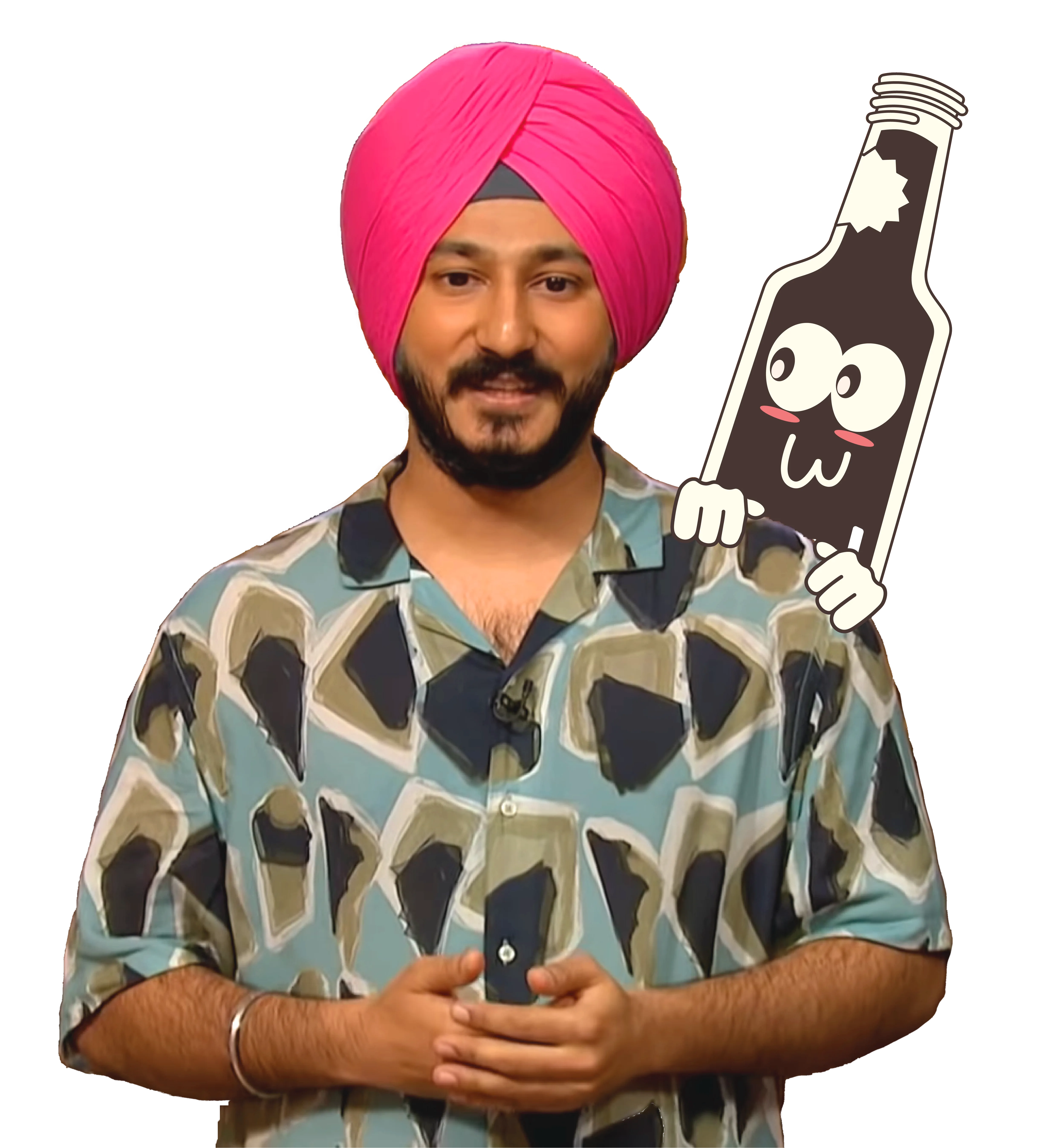 Bhupinder Madaan, founder of Theka Coffee, with Gabru brand mascot
